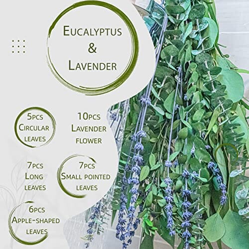 Fresh Mix Eucalyptus & Lavender Bouquet for Shower | 17'' Natural Real Eucalyptus Leaves Shower Decor Home Decor Aromatic Lavender Shower Plant, Fragrance Home PAMDECOR 