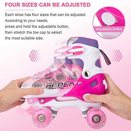 Otw-Cool Adjustable Roller Skates for Girls and Women, All 8 Wheels of Girl's Skates Shine, Safe and Fun Illuminating for Kids Outdoors Otw-Cool 