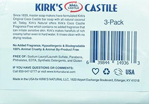Kirk's Fragrance Free Castile Bar Soap (3 Pack) Natural Soap Kirk's 