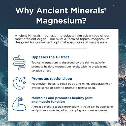 Ancient Minerals Magnesium Gel with Aloe Vera - Topical Magnesium Gel Tube of Pure Organic Magnesium Chloride Best for Sports Recovery and Massage Therapy (8oz) Supplement Ancient Minerals 