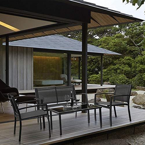 Devoko 4 Pieces Patio Furniture Set Outdoor Garden Patio Conversation Sets Poolside Lawn Chairs with Glass Coffee Table Porch Furniture (Black) Lawn & Patio Devoko 