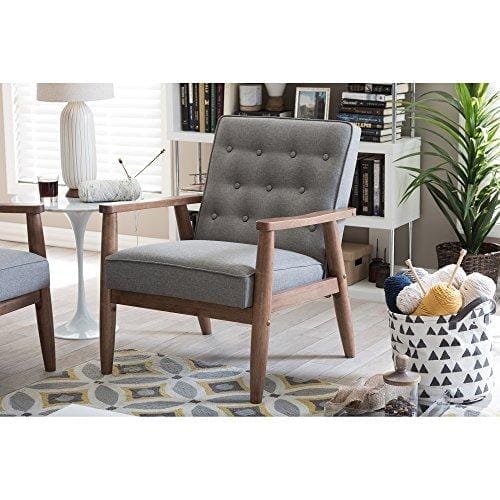 Baxton Studio Sorrento Mid-Century Retro Modern Fabric Upholstered Wooden Lounge Chair, Grey Furniture Baxton Studio 