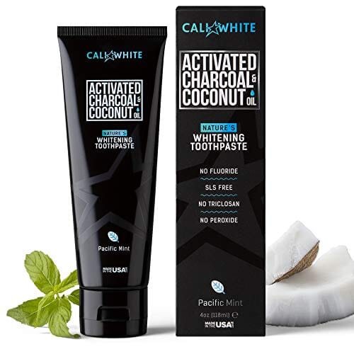 Cali White Activated Charcoal & Organic Coconut Oil Teeth Whitening Toothpaste, Made in USA, Natural Teeth Whitener, Vegan, Fluoride-Free, Sulfate-Free, Organic, Black Tooth Paste, Pacific Mint (4oz) Beauty Cali White 