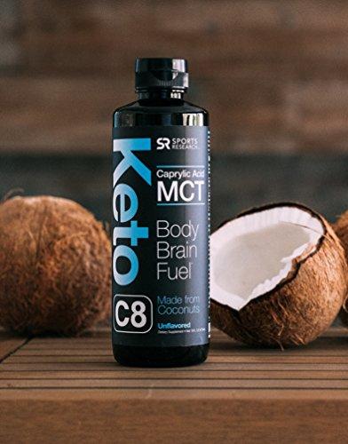 Keto MCT Oil containing ONLY Caprylic Acid (C8) ~ Keto & Vegan Diet Friendly, Gluten & Dairy Free ~ Made from Non-GMO Coconuts - 16oz Leak Proof Bottle Supplement Sports Research 