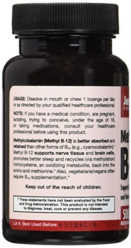 Jarrow Formulas Methyl B-12 500 mcg, Supports Brain Cells and Nerve Tissue, 100 Lozenges Supplement Jarrow 