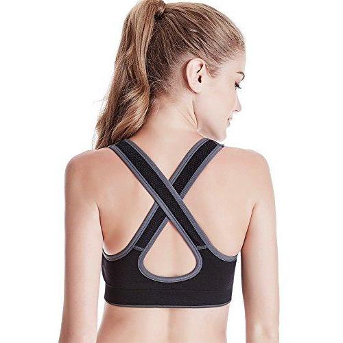 FITTIN Crossback Sports Bra Pack of 4- Padded Seamless Med Support for Yoga  Workout Fitness Removable Pads L