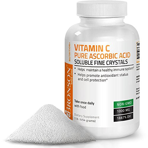 Bronson Vitamin C Crystals (Powder) GMO Free Ascorbic Acid, 1 Lbs (16 Ounces) Supplement Bronson 