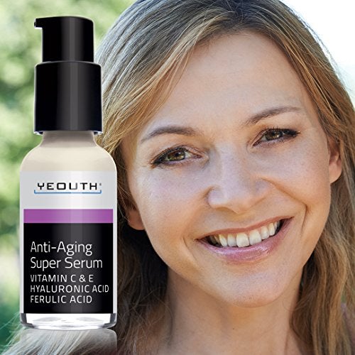 Anti-aging Super Serum, Ferulic Acid, Vitamin C, Vitamin E, Hyaluronic Acid by YEOUTH. Night Cream and Day Cream. Face Cream Reduces Visible Signs Of Aging, Wrinkles, Fine Lines, Unscented - 1oz Skin Care Yeouth 