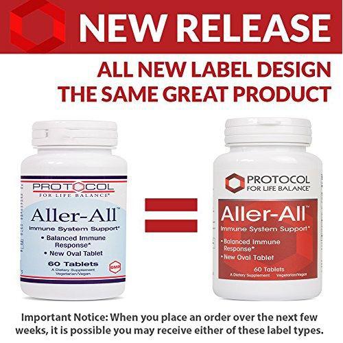 Protocol For Life Balance - Aller-All Immune Seasonal Support - Vitamins, Minerals and Botanicals to Support Respiratory and Immune System, Allergy Relief, Anti-Inflammatory - 60 Tablets Supplement Protocol For Life Balance 