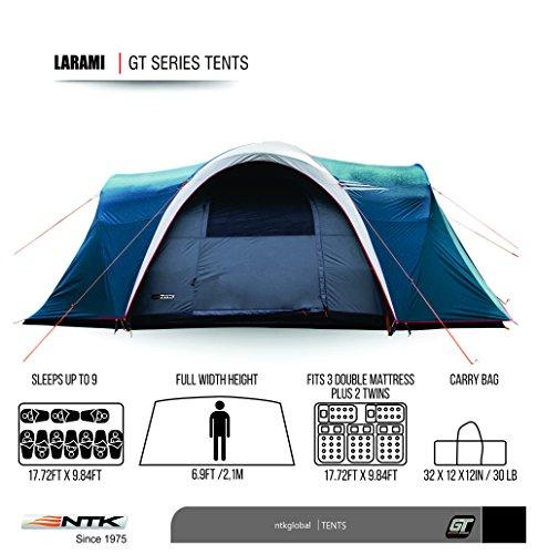 NTK LARAMI GT Tent up to 10 Persons, 12.8FT by 9.8FT by 6.9FT Height, 3 Season Camping 100% Waterproof 2500mm, Best Seller Deluxe Family Extra Large, Easy Color-Coded Assembly. Tent NTK 