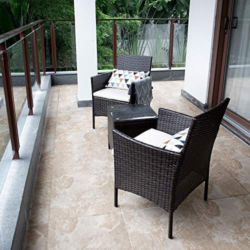 Devoko Patio Porch Furniture Sets 3 Pieces PE Rattan Wicker Chairs with Table Outdoor Garden Furniture Sets (Brown/Beige) Lawn & Patio Devoko 