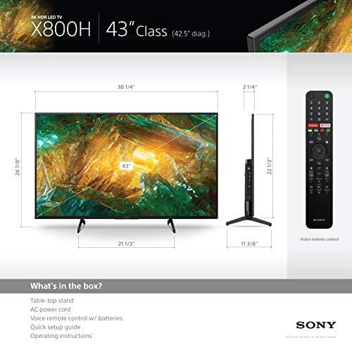 Sony X800H 43 Inch TV: 4K Ultra HD Smart LED TV with HDR and Alexa Compatibility - 2020 Model Home Entertainment Sony 