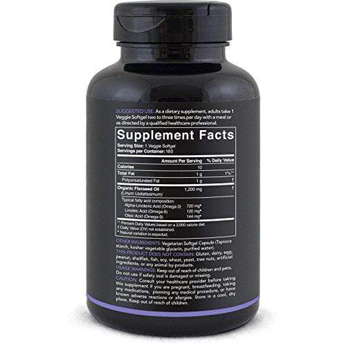 Vegan Flaxseed Oil with Plant Based Omega's 3,6 & 9 | Promotes Cardiovascular Health, Immune Support & Healthy Hair + Skin | Vegan Certified & Non-GMO Project Verified (180 Veggie-Softgels) Supplement Sports Research 