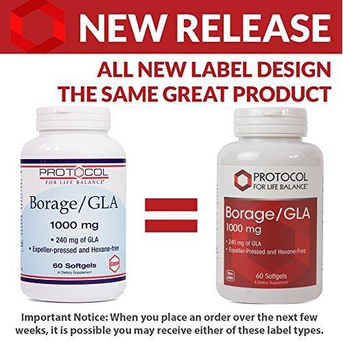 Protocol For Life Balance - Borage / GLA 1,000 mg - Rich in Omega-6 Fatty Acids - Helps Reduce Inflammation, Supports Healthy Immune System, Joint Function, Hormonal Imbalances, & More - 60 Softgels Supplement Protocol For Life Balance 