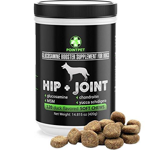 POINTPET Hip and Joint Supplement for Dogs with Glucosamine, MSM, Chondroitin, Omega 3, 6, Vitamin E, Improves Mobility and Hip Dysplasia, Arthritis Pain Relief, 120 Soft Chews Animal Wellness POINTPET 
