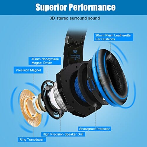 BENGOO G9000 Gaming Headset Professional 3.5mm PC LED Light Game Bass Headphones Stereo Noise Isolation Over-ear Headset Headband with Mic Microphone For PS4 Laptop Computer and Smart Phone Wireless BENGOO 