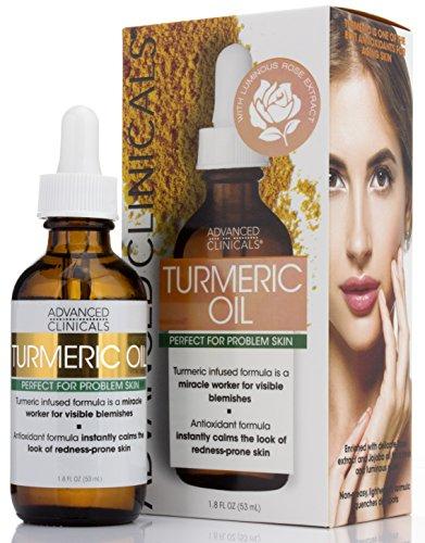 Advanced Clinicals Turmeric Oil for face. Antioxidant formula with Rose Extract and Jojoba oil for dry skin, redness, and skin blemishes. Large 1.8oz glass bottle with dropper. Skin Care Advanced Clinicals 