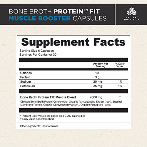 Ancient Nutrition Bone Broth Protein Fit Muscle Booster, 180 Capsules — Boosts Muscle Size and Strength Supplement Ancient Nutrition 