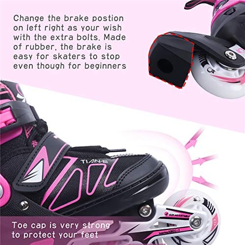 Adjustable Inline Skates for Girls and Boys with Light up Wheels Beginner Skates Safe and Durable Inline Roller Skates for Kids and Adults, Men and Women Pink Size 4 Outdoors Zuwaos 