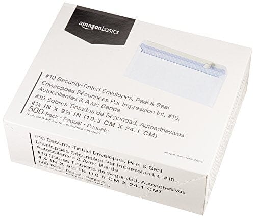 Amazon Basics #10 Security-Tinted Self-Seal Business Letter Envelopes, Peel & Seal Closure - 500-Pack, White Office Product Amazon Basics 