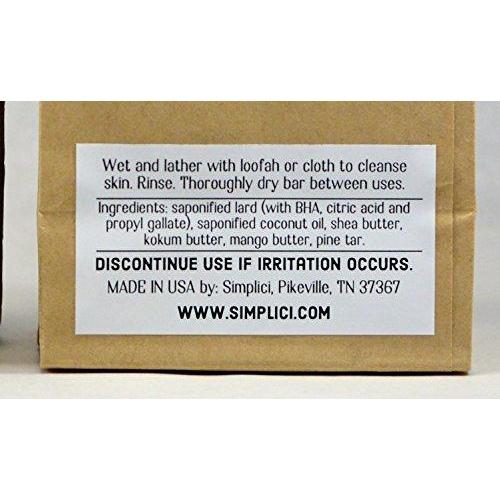 Simplici Pine Tar Bar Soap - With Added Shea Butter, Mango Butter & Kokum Butter. Hand Milled, 4.0 OZ Bars (3 Count) Natural Soap Simplici 