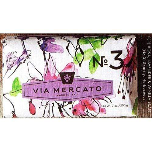 Via Mercato Italian Soap Bar (200g), No. 3 - Pepe Rosa, Lavender and Vanilla Bean CASE OF 12 Natural Soap Pre de Provence 