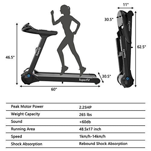 GYMAX Folding Treadmill, Electric Motorized Running Walking Machine with Bluetooth Speaker, Heart Rate Sensor & LED Touch Display, 2.25HP Silent Treadmill for Home/Gym (Black) Sports GYMAX 