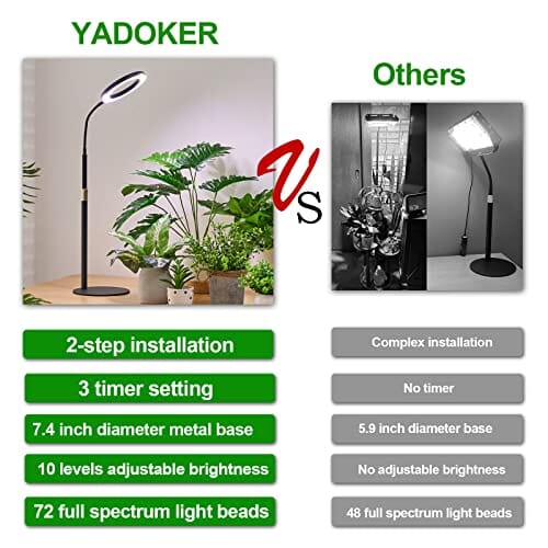 yadoker Plant Grow Light for Indoor Plant,Desk LED Grow Light,Height Adjustable,Automatic Timer with 8/12/16 Hours,10-Level Brightness,Ideal for Small Plant Grow Home Improvement yadoker 