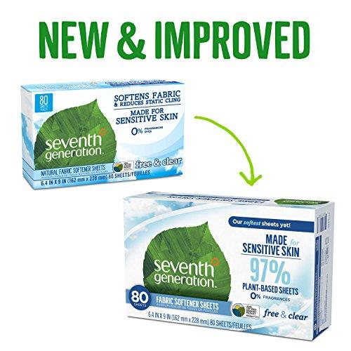 Seventh Generation Fabric Softener Sheets, Free & Clear, 80 count (Packaging May Vary) Fabric Softener Seventh Generation 