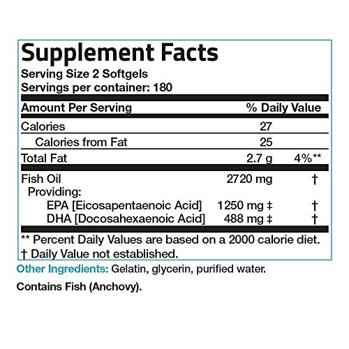 Bronson Omega 3 Fish Oil Triple Strength 2720 mg, Non-GMO, Gluten Free, Soy Free, Heavy Metal Tested, 1250 EPA 488 DHA, 360 Softgels Supplement Bronson 