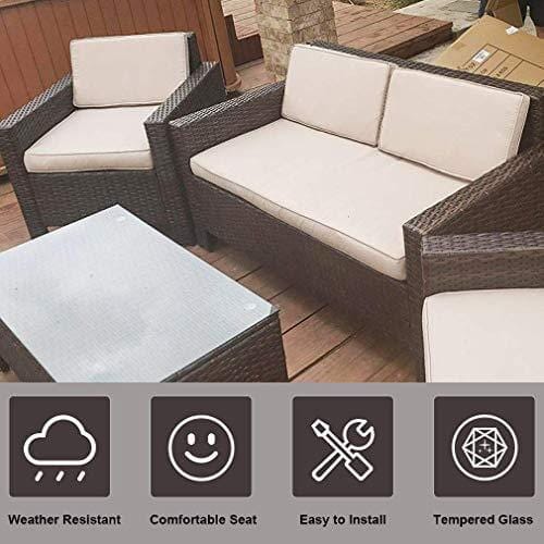 FDW Outdoor Patio Furniture Sets 4 Piece Patio Set Sectional Sofa Outdoor Rattan Chair Conversation Sets Cushions Seat Lawn Balcony Poolside or Backyard Wicker,Brown Lawn & Patio FDW 