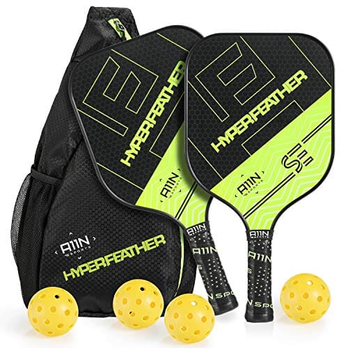 A11N HyperFeather SE Pickleball Paddles Set of 2 - USAPA Approved | 8OZ, Graphite Face & Polymer Core, Cushion Grip | 4 Outdoor Balls and 1 Sling Bag Sports A11N SPORTS 