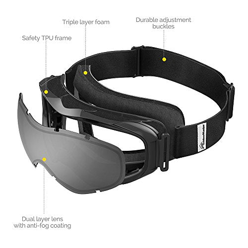 OutdoorMaster OTG Ski Goggles - Over Glasses Ski/Snowboard Goggles for Men, Women & Youth - 100% UV Protection (Black Frame + VLT 10% Grey Lens with REVO Silver) Ski OutdoorMaster 