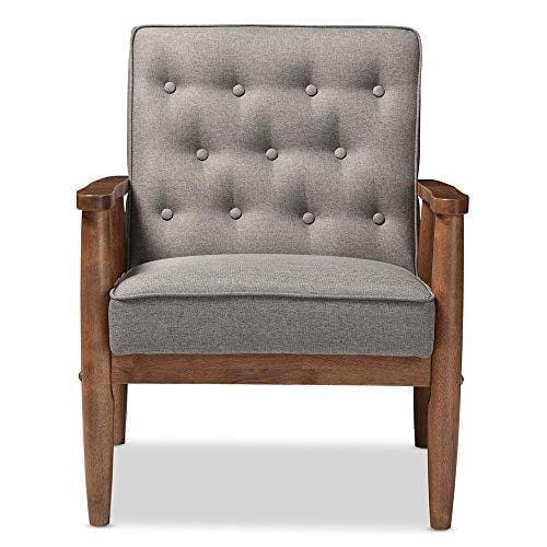 Baxton Studio Sorrento Mid-Century Retro Modern Fabric Upholstered Wooden Lounge Chair, Grey Furniture Baxton Studio 