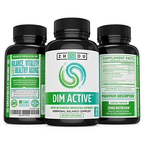 DIM Active™ DIM Supplement - Menopause and Estrogen Metabolism Supplement with 250mg DIM Plus Broccoli Seed Extract and Bioperine® - Hormone Balance Support for Women and Men - 60 Capsules Supplement Zhou Nutrition 