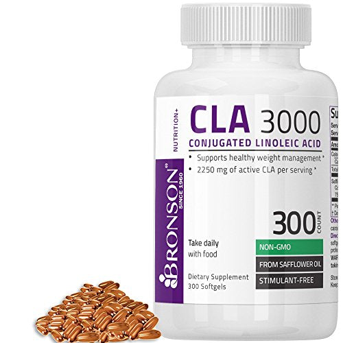 Bronson CLA 3000 Extra High Potency Supports Healthy Weight Management, Non-GMO Conjugated Linoleic Acid from Safflower Oil, Gluten Free, Stimulant Free, 300 Softgels Supplement Bronson 