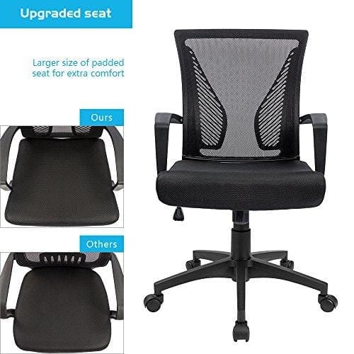 Furmax Office Mid Back Swivel Lumbar Support Desk, Computer Ergonomic Mesh Chair with Armrest (Black) Furniture Furmax 