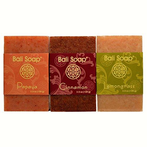 Bali Soap - Natural Soap Bar Gift Set, Face or Body Soap, Best for All Skin Types, For Women, Men & Teens, 3 pc Variety Soap Pack (Papaya - Cinnamon - Lemongrass) 3.5 Oz each Natural Soap Bali Soap 