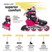 New Bounce Adjustable Inline Skates for Kids - 4 Wheel Blades Roller Skates for Girls, Teens, and Young Adults, Outdoor Rollerskates for Beginners & Advanced | Pink (Medium (2-5 US)) Outdoors New Bounce 