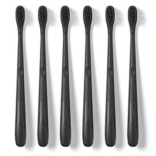 Hello Oral Care BPA-Free Toothbrush With Charcoal Bristles, Black, 6 Count Toothbrush Hello Oral Care 