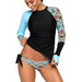 REKITA Womens Long Sleeve Rashguard Shirt Color Block Print Tankini Swimsuit Blue Medium Women's Swimwear REKITA 