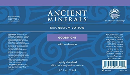 Ancient Minerals Goodnight Magnesium Lotion with Melatonin and OptiMSM - Night Cream of Topical Nighttime Moisturizing Lotion formulated for Bedtime Absorption (2.5oz) Supplement Ancient Minerals 
