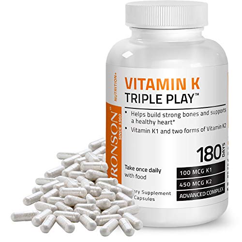 Bronson Vitamin K Triple Play (Vitamin K2 MK7 / Vitamin K2 MK4 / Vitamin K1) 180 Capsules Supplement Bronson 