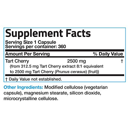 Bronson Tart Cherry Extract 2500 mg Premium Non-GMO Gluten Free Soy Free Formula Packed with Antioxidants and Flavonoids, 360 Vegetarian Capsules Supplement Bronson 