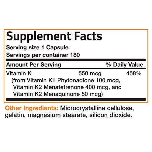 Bronson Vitamin K Triple Play (Vitamin K2 MK7 / Vitamin K2 MK4 / Vitamin K1) 180 Capsules Supplement Bronson 