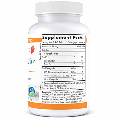 Nordic Naturals ProOmega Junior - Fish Oil, 340 mg EPA, 245 mg DHA, Support for Healthy Neurological, Nervous System, Eye, and Immune System Development*, Strawberry Flavor, 90 Soft Gels Supplement Nordic Naturals 