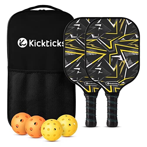 Kickticks Pickleball Paddles Set of 2 Graphite Pickleball Racket, Carbon Fiber Surface Lightweight Pickle Balls Equipment with 4 Balls and Portable Carry Bag(Yellow) Sports Kickticks 