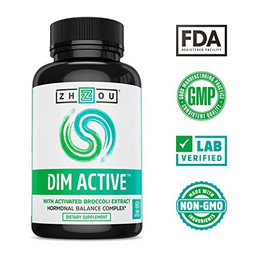 DIM Active™ DIM Supplement - Menopause and Estrogen Metabolism Supplement with 250mg DIM Plus Broccoli Seed Extract and Bioperine® - Hormone Balance Support for Women and Men - 60 Capsules Supplement Zhou Nutrition 
