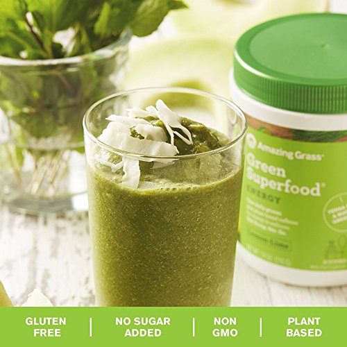 Amazing Grass Energy Green Superfood Organic Powder with Wheat Grass and Greens, Natural Caffeine with Yerba Mate and Matcha Green Tea, Flavor: Lemon Lime, 60 Servings Supplement Amazing Grass 