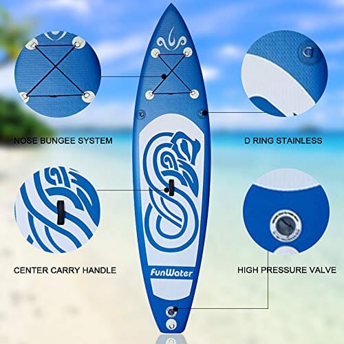 FunWater Inflatable 10'x31''x6'' Stand UP Paddle Board Ultra-Light (17.6lbs) Everything Included ISUP, Adj Paddle, Kayak Seat, Pump, SUP Backpack, Leash, Waterproof Bag, Non-slip Deckpad Youth & Adult Outdoors FunWater 